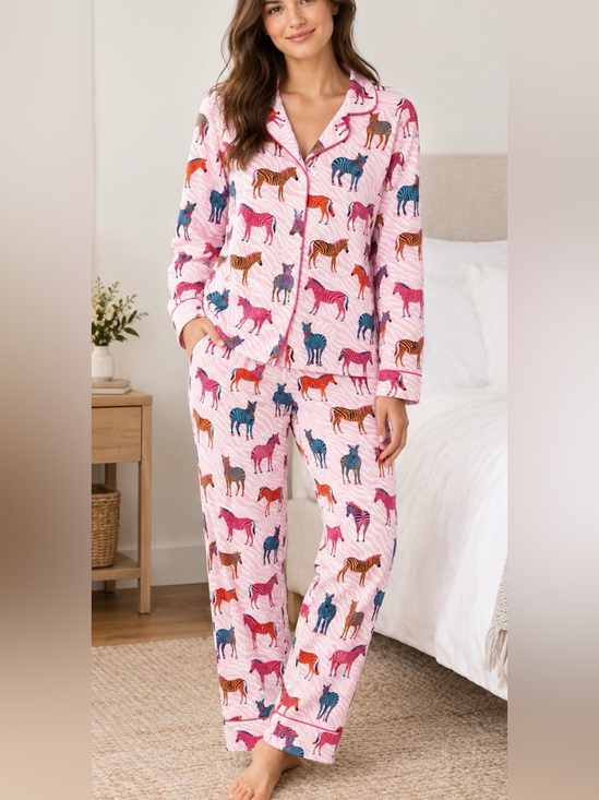 BedHead Other - BedHead Set Pink Multi Zebra-Print Button-Front. B2